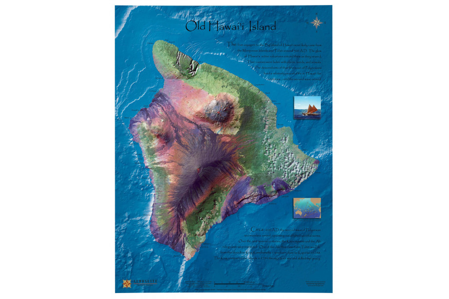 Old Hawaii 3D Raised-Relief Map