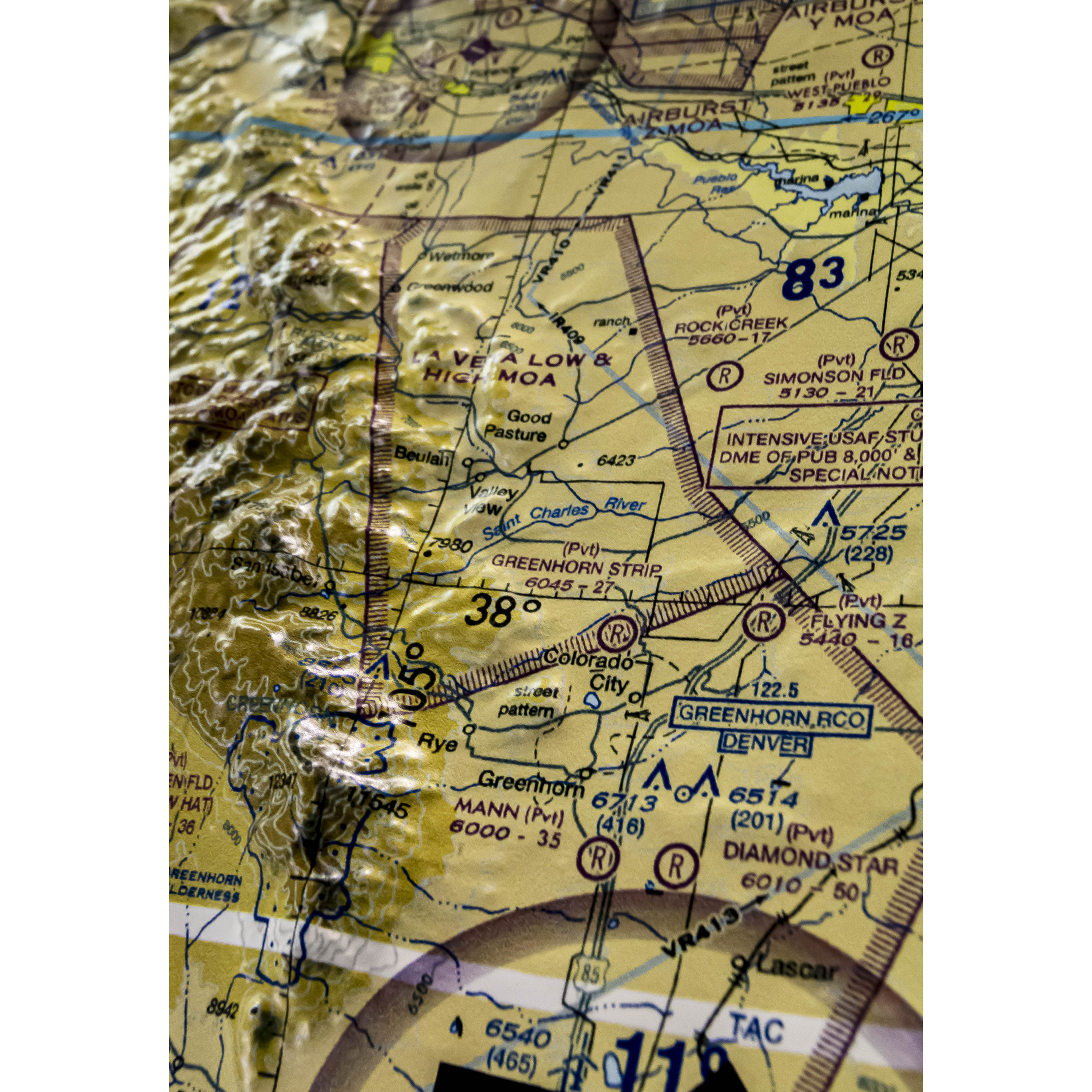 Denver Rocky Mountains 3D Raised Relief Aeronautical Chart