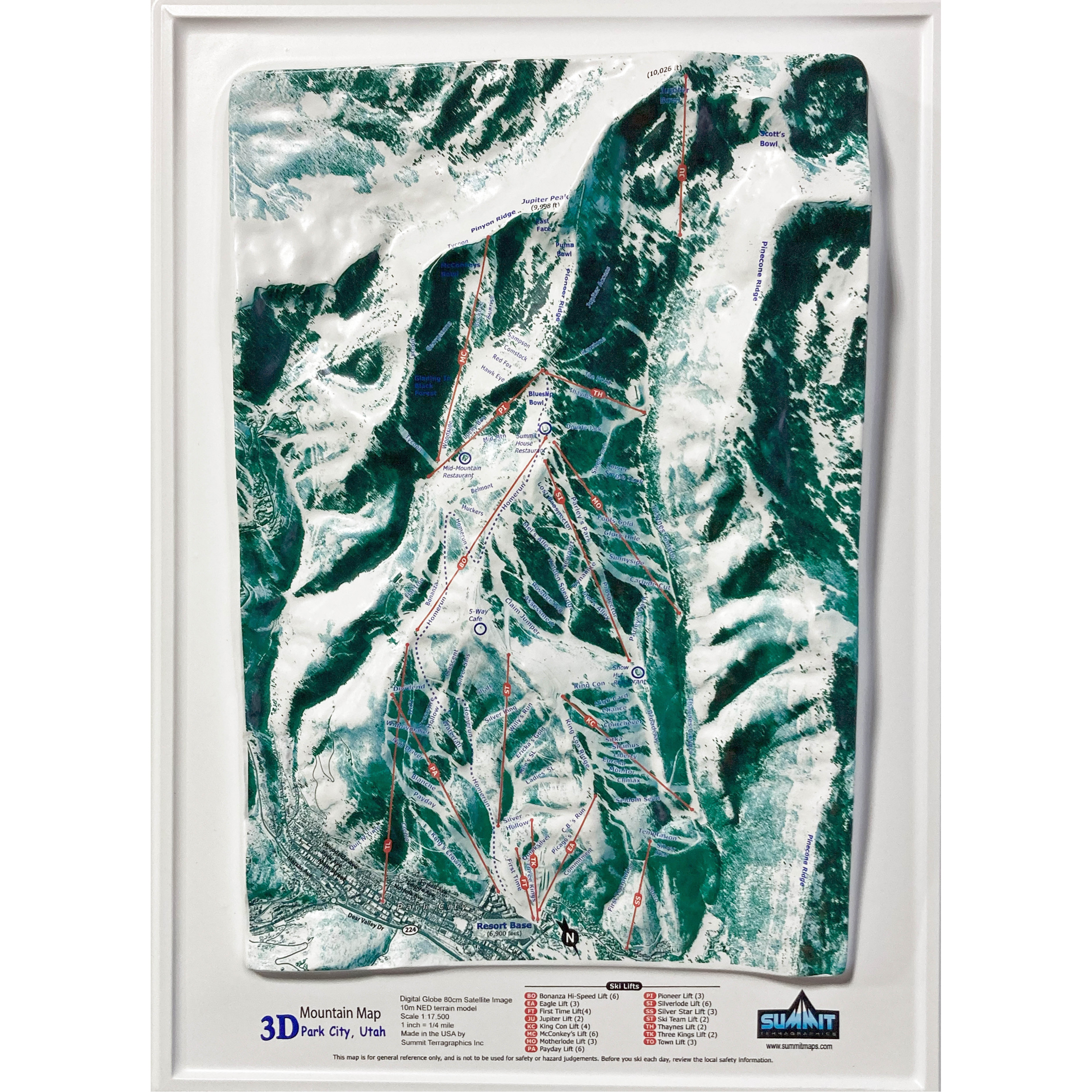 Park City Mountain Three-Dimensional Raised Relief Ski Map