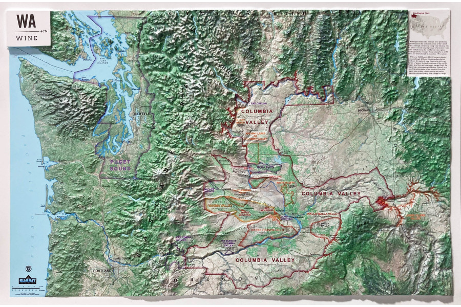 Washington State Wine - Large 3D Map