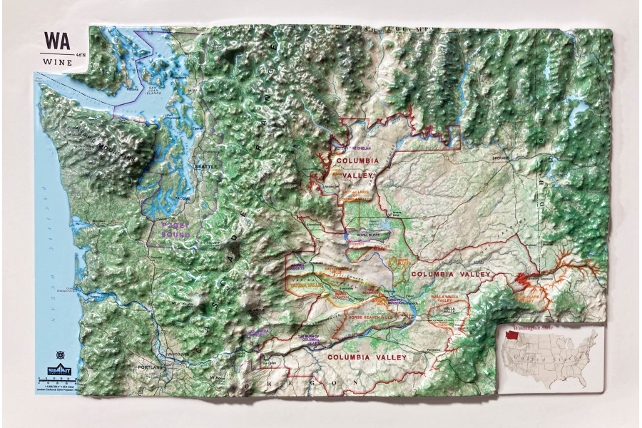 Washington State Wine - Small 3D Map
